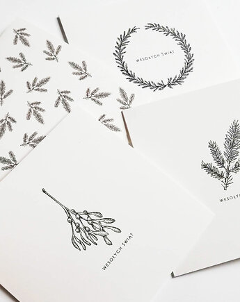 Zestaw 4 kartek świątecznych, rozrysowane