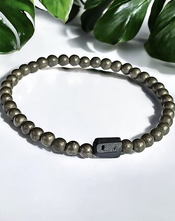 DAMSKA  bransoletka: piryt & czarny turmalin, kaktusia