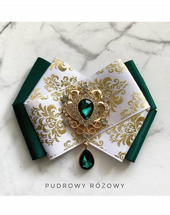 Brosza z zielonym kryształkiem Święta Mikołajki, Pudrowy Różowy