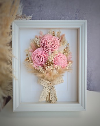 Prezent na Dzień Babci - ramka z bukietem suszonych kwiatów, BohoSuszki