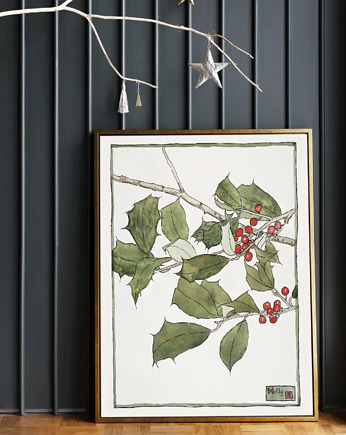 PLAKAT zimowy świąteczny ostrokrzew ilustracja, black dot studio