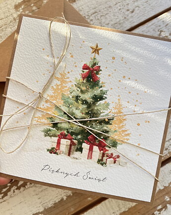 Kartka świąteczna ręcznie robiona na Boże Narodzenie choinka 2, sorte