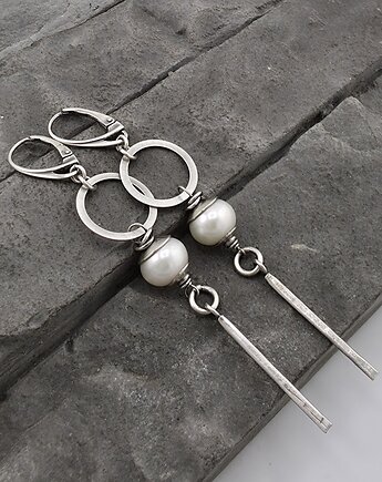 Nowoczesne kolczyki srebrne z perłami, RayOfArt