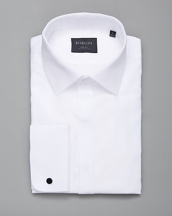koszula męska na spinki biały slim fit 00278, BORGIO
