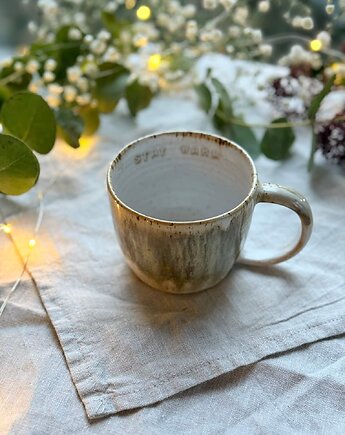 Kubek z napisem "Stay warm" 280ml, beż, JD loves CERAMICS