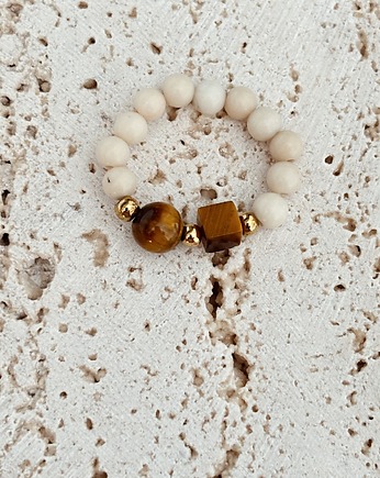 Pierścionek elastyczny Kamień rzeczny i Tygrysie oko, Chmolowska Jewellery