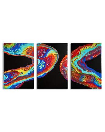 Kolorowy obraz świecący w UV "Fluid life"- 3 x 40x60 cm wysyłka gratis, Akrylove art