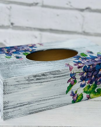 Pudełko na chusteczki, fiołki, Shabby Chic, Monique Art
