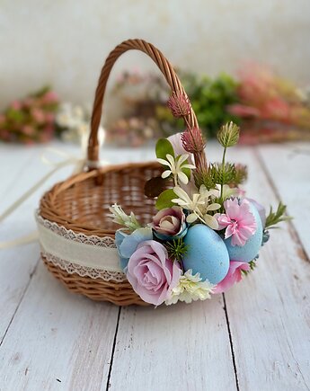 Wielkanocny koszyczek na święconkę, koszyczek z dekoracją, Rosa