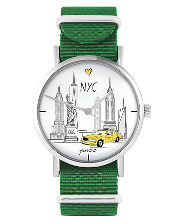 Zegarek - New York - zielony, nylonowy