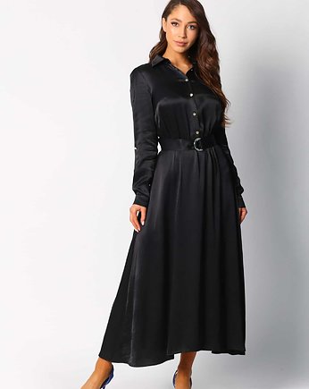 Aurelia czarna jedwabista sukienka koszulowa z wiskozy 40, Modesta