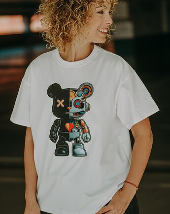 T-shirt oversize Robot Teddy dla mamy cream, BejbiStory