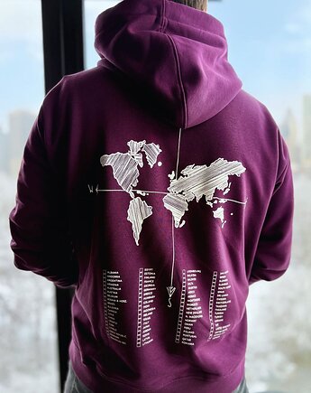 Zaznacz odwiedzone państwa - bakłażanowa bluza dla podróżnika z kapturem, Wear Your Journey