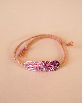 Mini bransoletka handmade , wiązana na supełek - róż, Słońcem Tkane