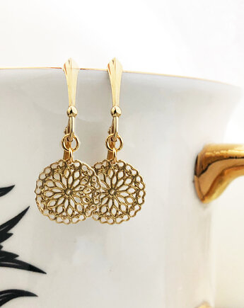 Kolczyki z rozetą, złote wiszące rozety, Anemon Atelier