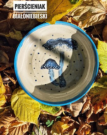 Mhchomor niebieski Talerz Głeboki duży, dla Grzybiarza, Talerz ilustrowany, Fiona Ceramics