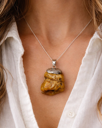 Surowa zawieszka z bursztynu - Naturalny wisiorek bursztynowy - Naszyjnik, Amber Charm