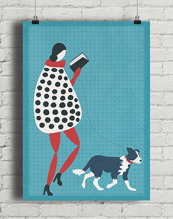 Plakat - Zaczytany spacer z psem, minimalmill