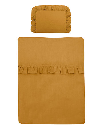 Lniana pościel niemowlęca MUSZTARDOWA z falbanką 50x65, Nukko Design