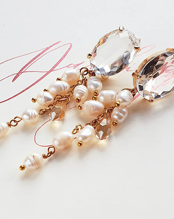 Perłowe kolczyki pozłacane ślubne ESPANA CHAINS - złote, PiLLow Design