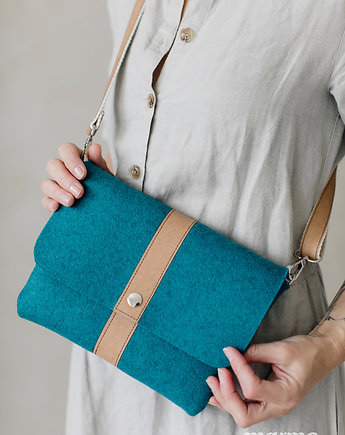 Marmollada - filcowa listonoszka TURKUSOWA + brąz, marmollada