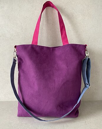 Torba na ramię XL - fiolet, fuksja, szaroniebieski, PRACOWNIA 166