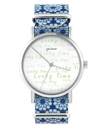 Zegarek - Lukcy day - niebieski, kwiaty, yenoo