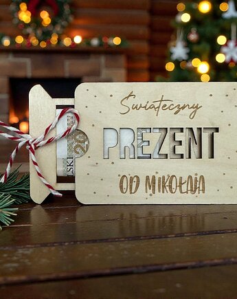 Pudełko na pieniądze PREZENT świąteczny Mikołaj PERSONALIZACJA, STREET WOOD