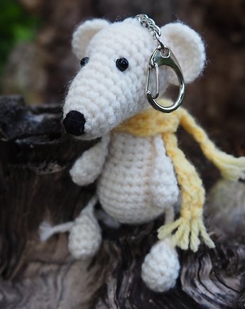 BIAŁY SZCZUR - brelok, zawieszka do torby, plecaka, kluczy, wernika