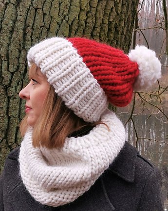 WOOLY POM POM Wełniana czapka dla MIKOŁAJKI, sploteka