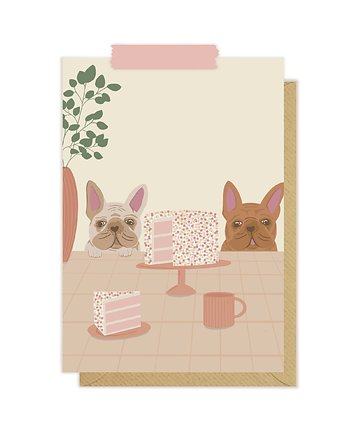Kartka buldogi francuskie urodziny imieniny, Pink Pug