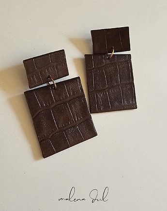 Kolczyki RAW, duże skórzane kolczyki brazowe skora krokodyla, Malena Dul