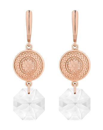 Długie kolczyki z różowego złota z medalionami i kryształami SWAROVSKI, SOTHO