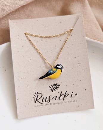 Naszyjnik z ptaszkiem, wisiorek ptaszek sikorka bogatka inspirowany naturą, Dary Rusałki