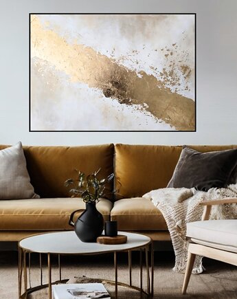 ZŁOTY PYŁ Abstrakcyjny obraz malowany ręcznie 100x70cm, Anna Jatczak Art