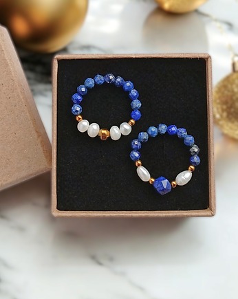 WYSYŁKA 24h : PREMIUM : zestaw pierścionków : lapis lazuli, perły, kaktusia
