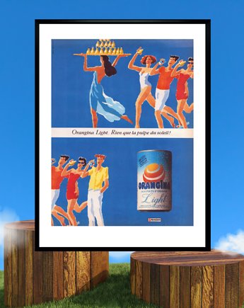 Plakat Oprawiona  francuska reklama napoju ORANGINA LIGHT z 1991 r, RiskyWalls