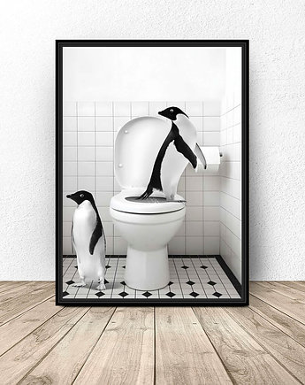 Plakat do łazienki "Pingwiny w toalecie", scandiposter