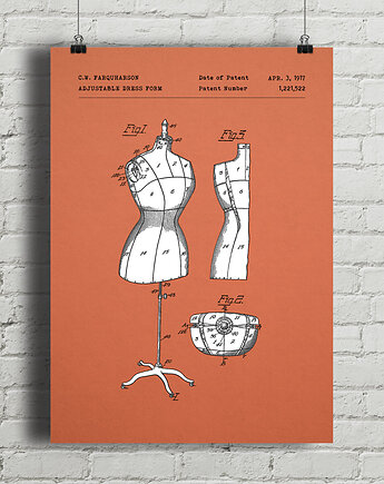 Plakat Manekin krawiecki - patent - rysunek techniczny, minimalmill