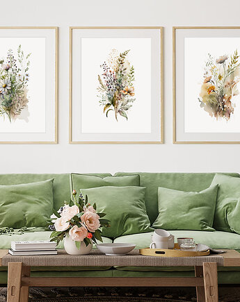 Plakat Tryptyk Polne bukiety w delikatnych barwach, Harvest Maison