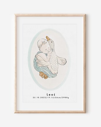 Metryczka - ŚPIĄCE DZIECKO Z GĄSKĄ, Mint In Paper