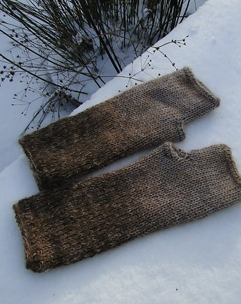 beże  / mitenki z jedwabiem, agat handmade