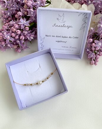 Bransoletka z Perłą Komunia św, Szmaragdowa Polana