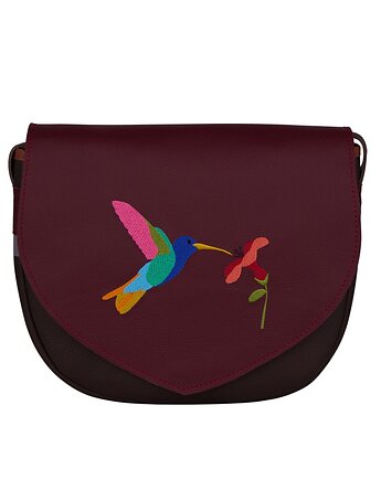 Brązowo bordowa torebka damska skórzana z haftem  Birdy, Słoń Torbalski