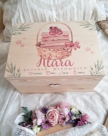 KUFEREK DLA DZIEWCZYNKI z metryczką, prezent na roczek, chrzest, urodziny, LOO LOO DREAM