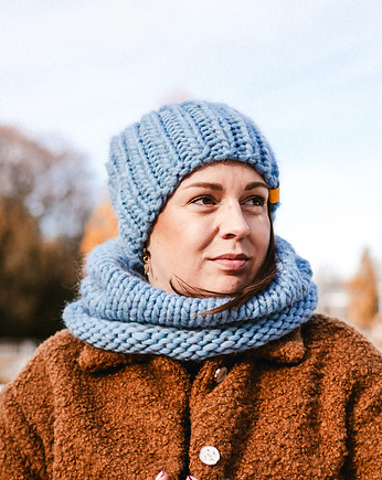 Komplet wełniana czapka i komin  błękit WOOLY, sploteka