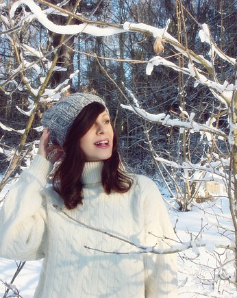 Szara czapka beanie z wełną melanż, Mademoiselle Patrini