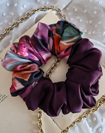 Scrunchie Orchid XL - gumka do włosów fioletowa print, SILKY DESIRE