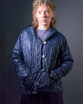 Kurtka ocieplana plisowana/gnieciona z kapturem, soie star