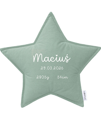 Poduszka gwiazdka personalizowana metryczka imię dziecka MINT, SPARROW